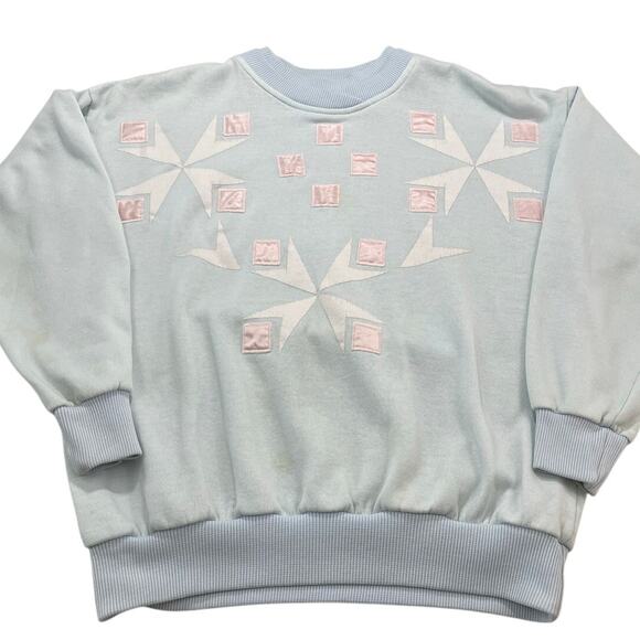 VTG 90s Women's Geometric Pattern Sweatshirt size L Blue Pink - Picture 1 of 8